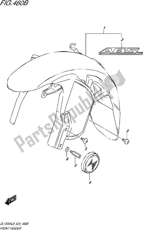 All parts for the Front Fender (dl1000al8 E24) (for Yvb,yww,qeb) of the Suzuki DL 1000A 2018