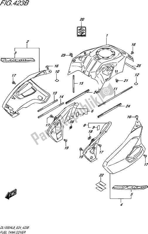 All parts for the Fuel Tank Cover (dl1000al8 E24) (for Yvb,yww,qeb) of the Suzuki DL 1000A 2018