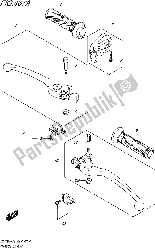 All parts for the Handle Lever of the Suzuki DL 1000A 2018