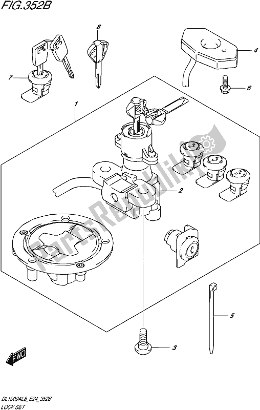 All parts for the Lock Set (for Top Case,side Case) of the Suzuki DL 1000A 2018