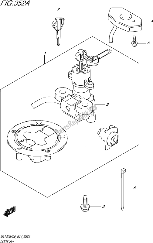 All parts for the Lock Set of the Suzuki DL 1000A 2018