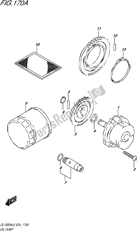 All parts for the Oil Pump of the Suzuki DL 1000A 2018