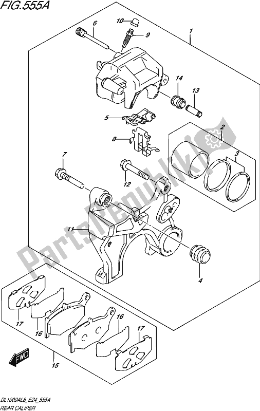 All parts for the Rear Caliper of the Suzuki DL 1000A 2018