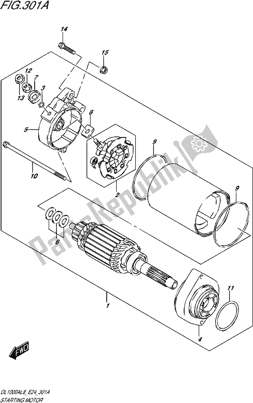 All parts for the Starting Motor of the Suzuki DL 1000A 2018