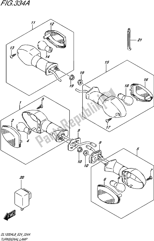 All parts for the Turnsignal Lamp of the Suzuki DL 1000A 2018