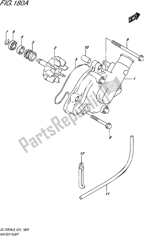 All parts for the Water Pump of the Suzuki DL 1000A 2018