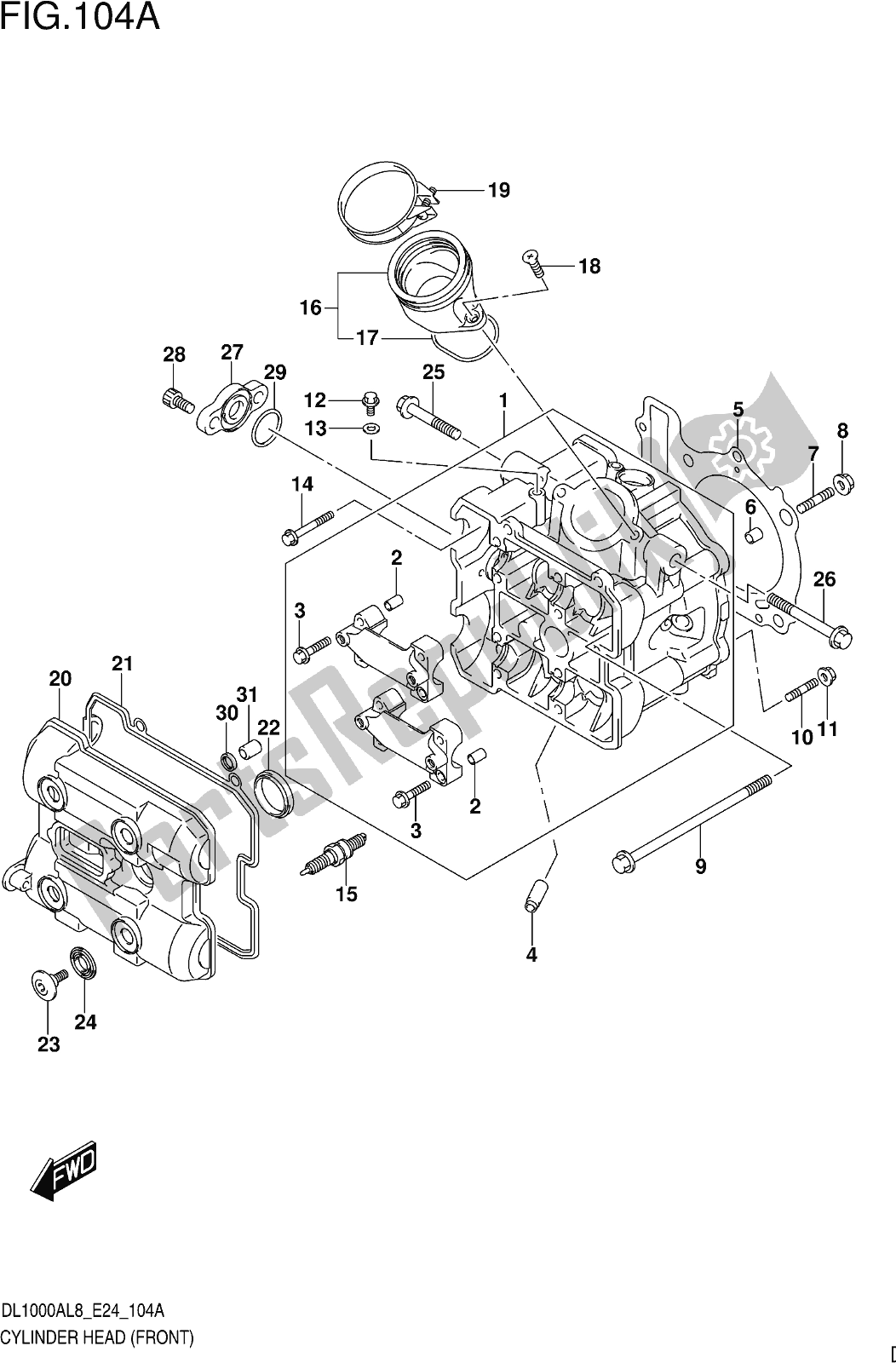 All parts for the Fig. 104a Cylinder Head (front) of the Suzuki DL 1000 XA 2018