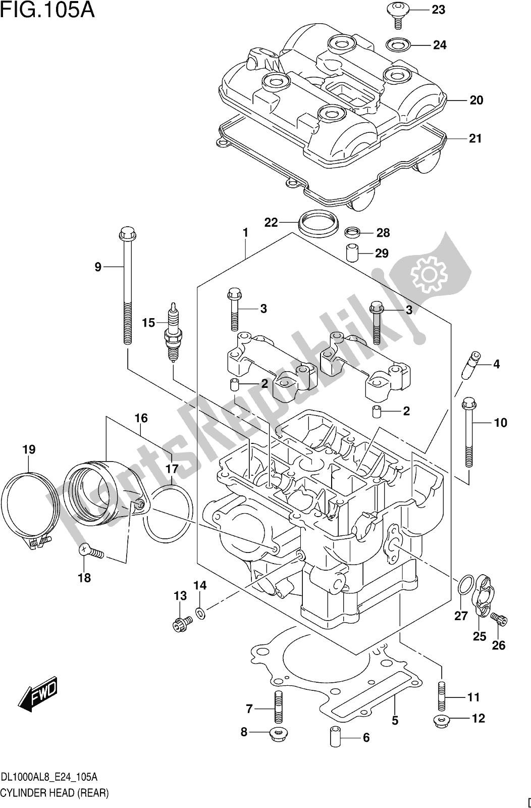 All parts for the Fig. 105a Cylinder Head (rear) of the Suzuki DL 1000 XA 2018