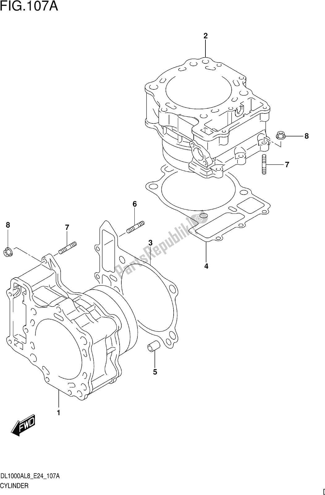 All parts for the Fig. 107a Cylinder of the Suzuki DL 1000 XA 2018