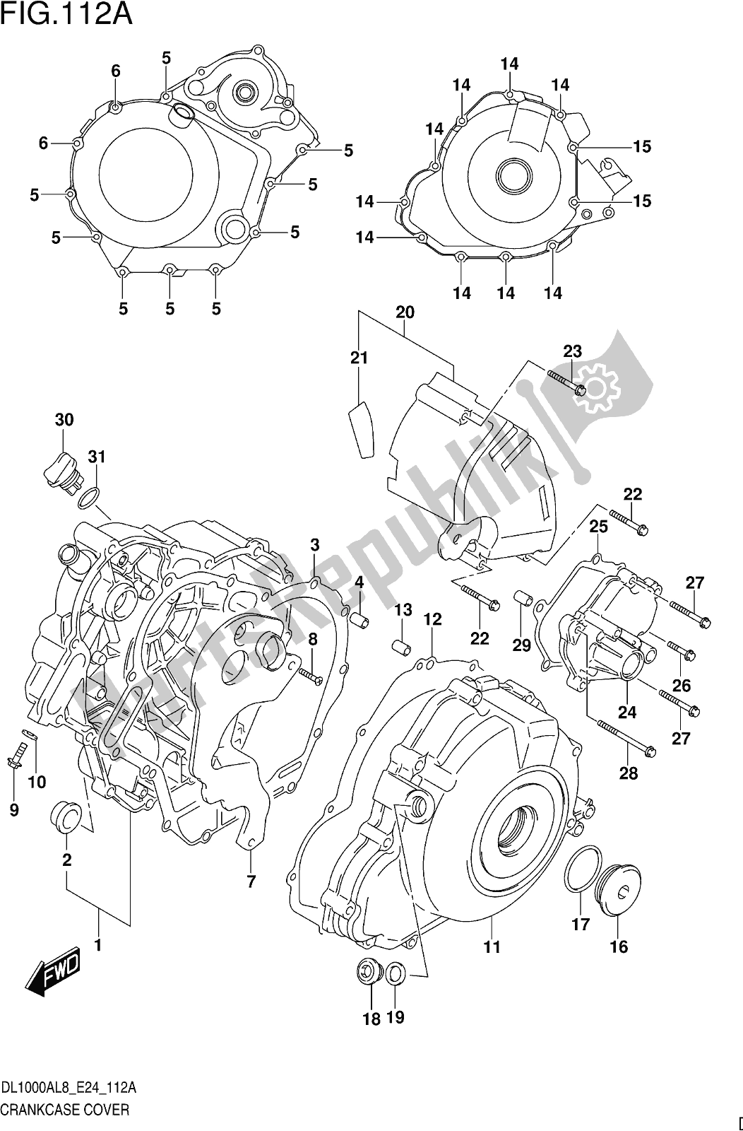 All parts for the Fig. 112a Crankcase Cover of the Suzuki DL 1000 XA 2018