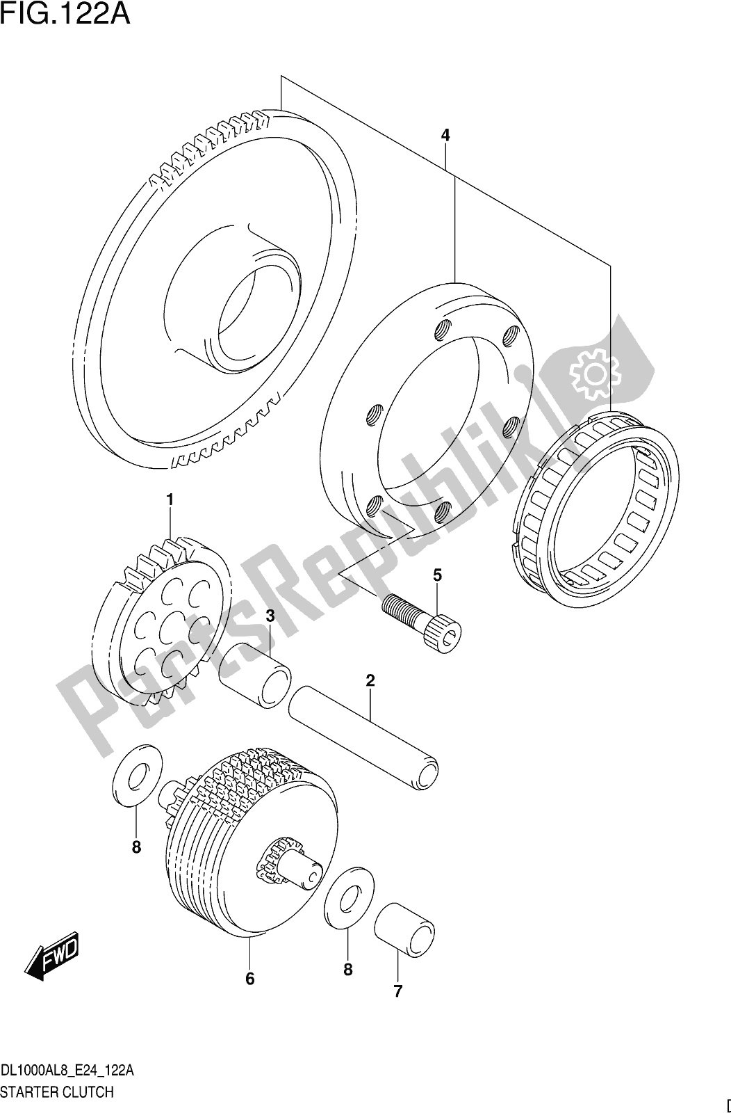 All parts for the Fig. 122a Starter Clutch of the Suzuki DL 1000 XA 2018