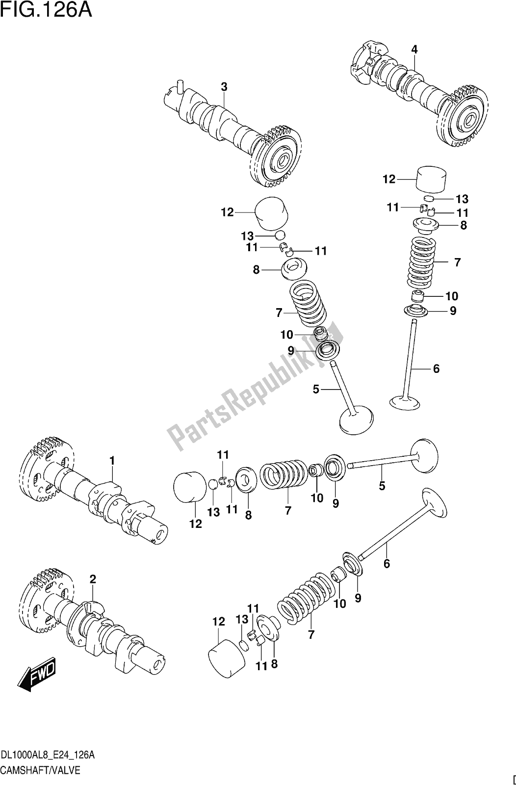 All parts for the Fig. 126a Camshaft/valve of the Suzuki DL 1000 XA 2018
