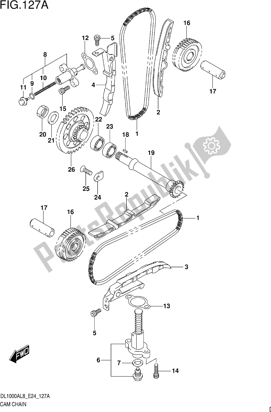 All parts for the Fig. 127a Cam Chain of the Suzuki DL 1000 XA 2018