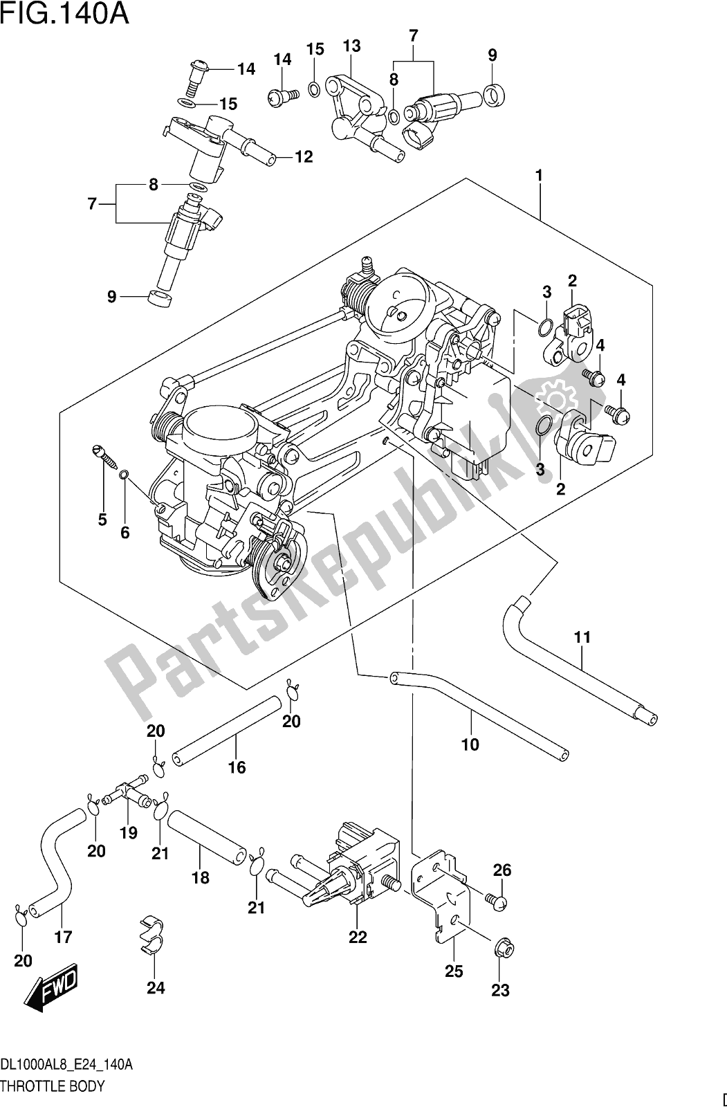 Toutes les pièces pour le Fig. 140a Throttle Body du Suzuki DL 1000 XA 2018