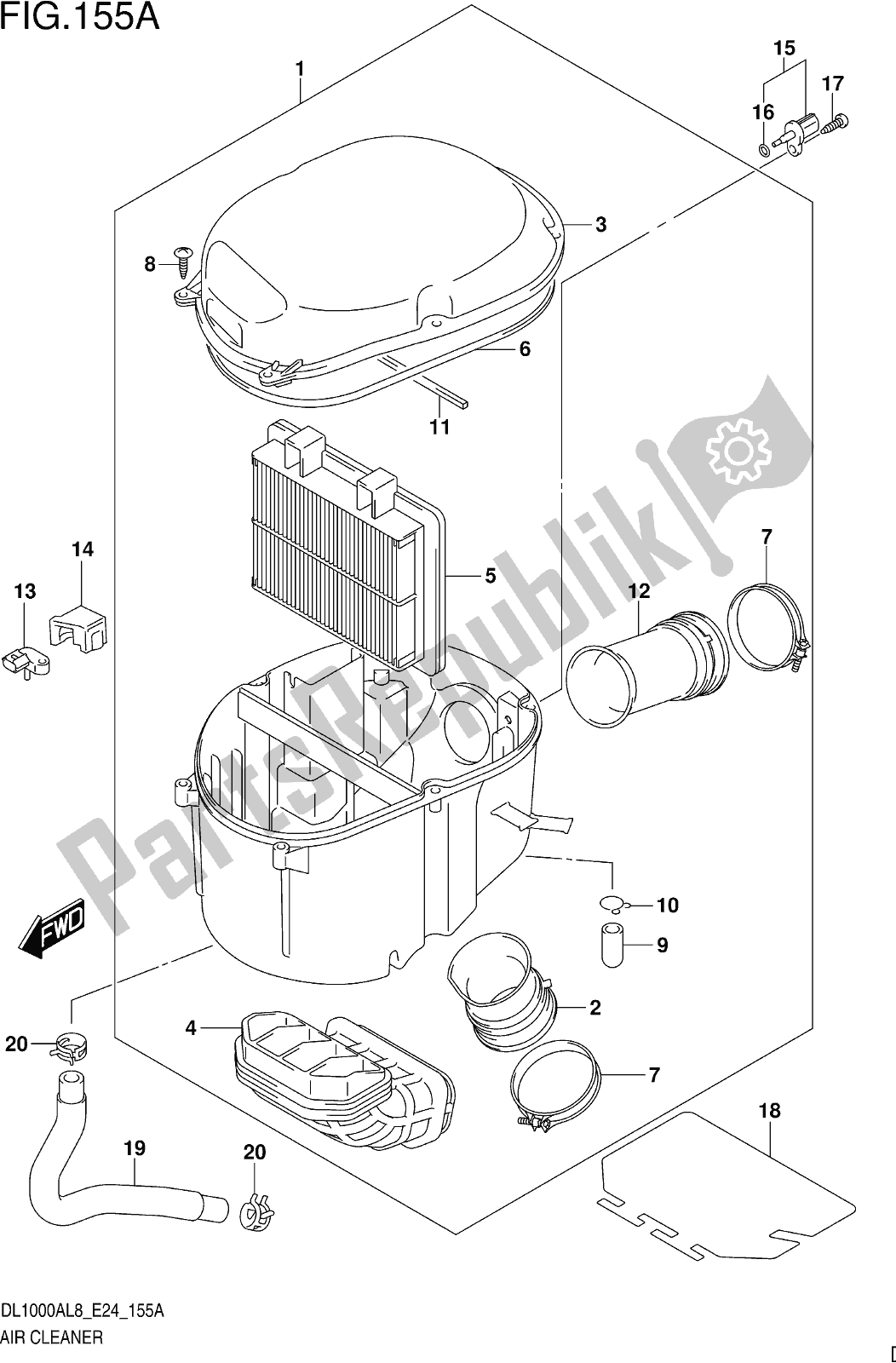 All parts for the Fig. 155a Air Cleaner of the Suzuki DL 1000 XA 2018