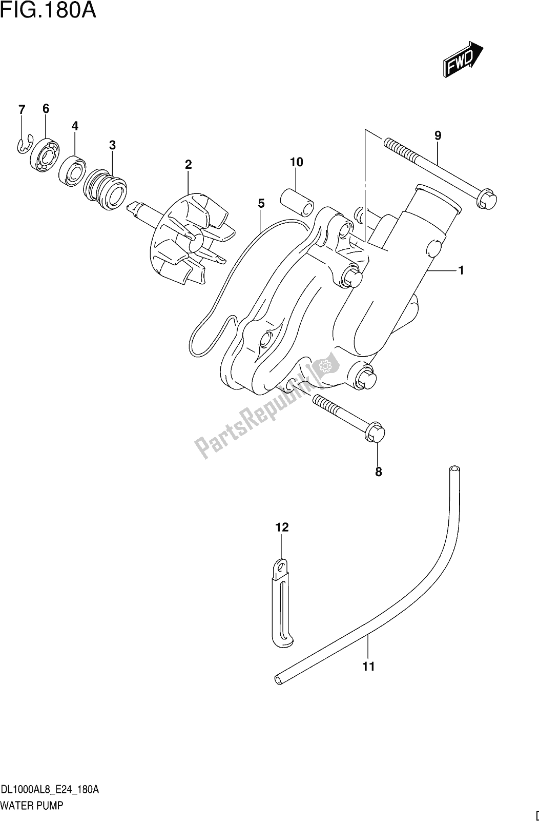 All parts for the Fig. 180a Water Pump of the Suzuki DL 1000 XA 2018