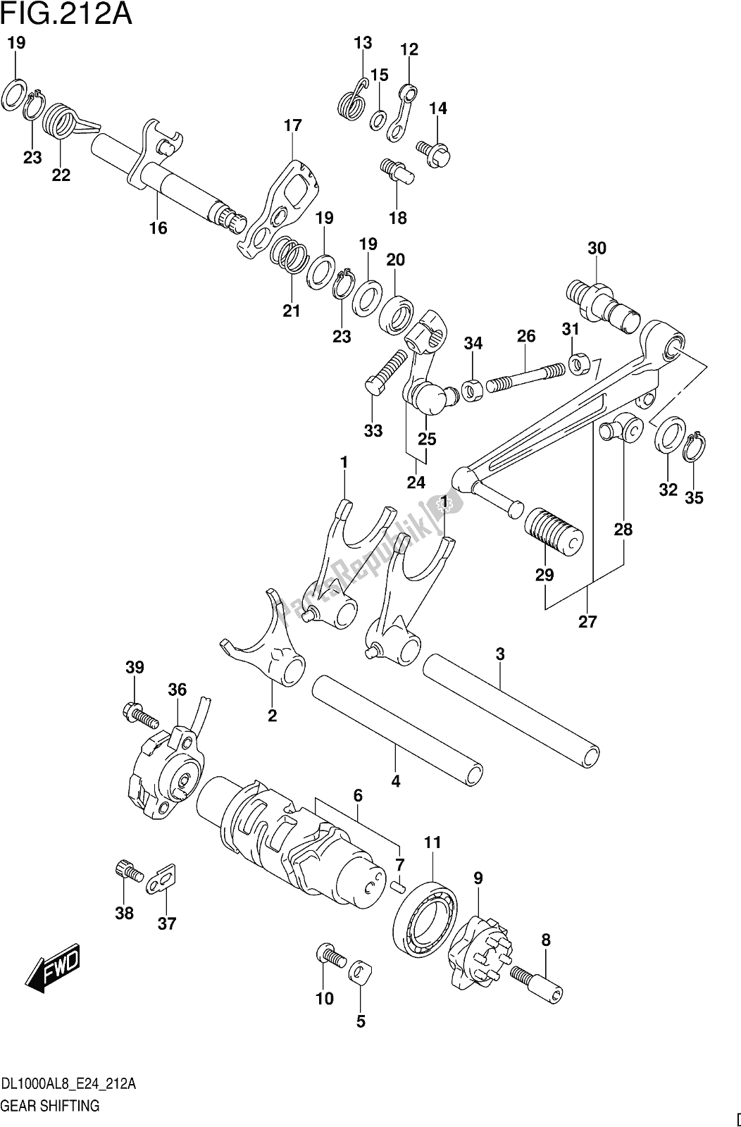 Alle onderdelen voor de Fig. 212a Gear Shifting van de Suzuki DL 1000 XA 2018