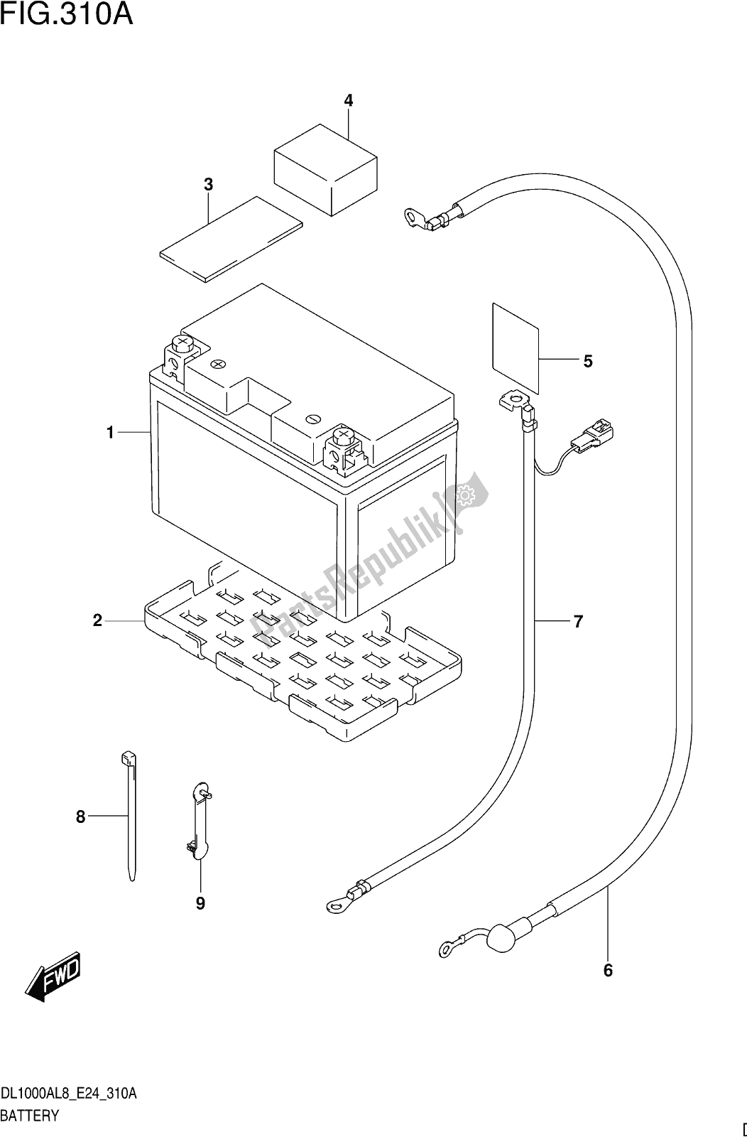 All parts for the Fig. 310a Battery of the Suzuki DL 1000 XA 2018