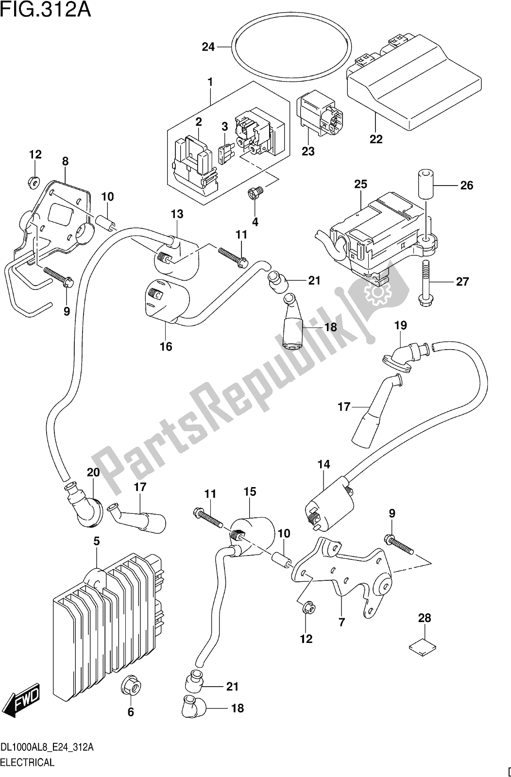 Toutes les pièces pour le Fig. 312a Electrical du Suzuki DL 1000 XA 2018