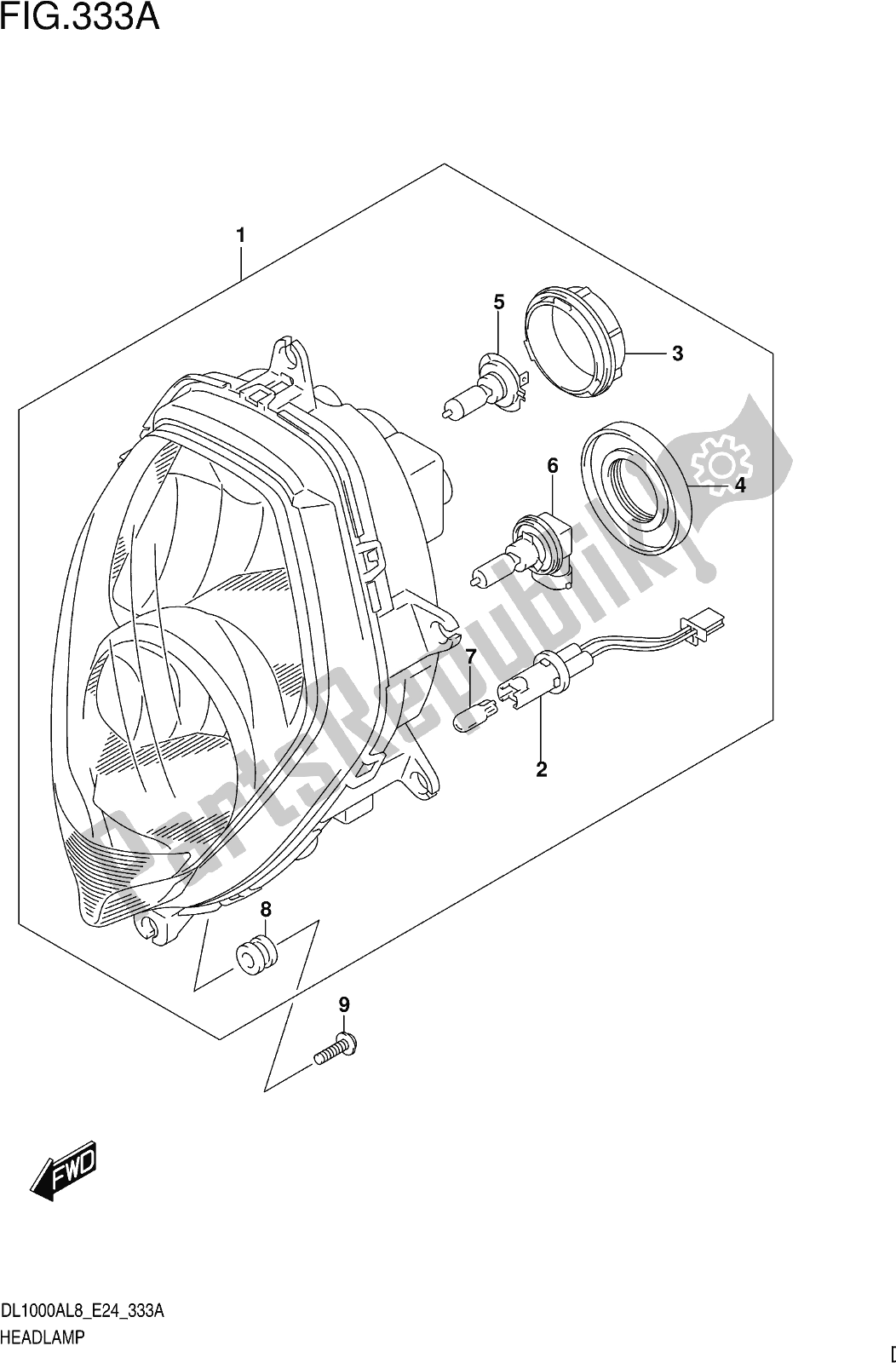 All parts for the Fig. 333a Headlamp of the Suzuki DL 1000 XA 2018