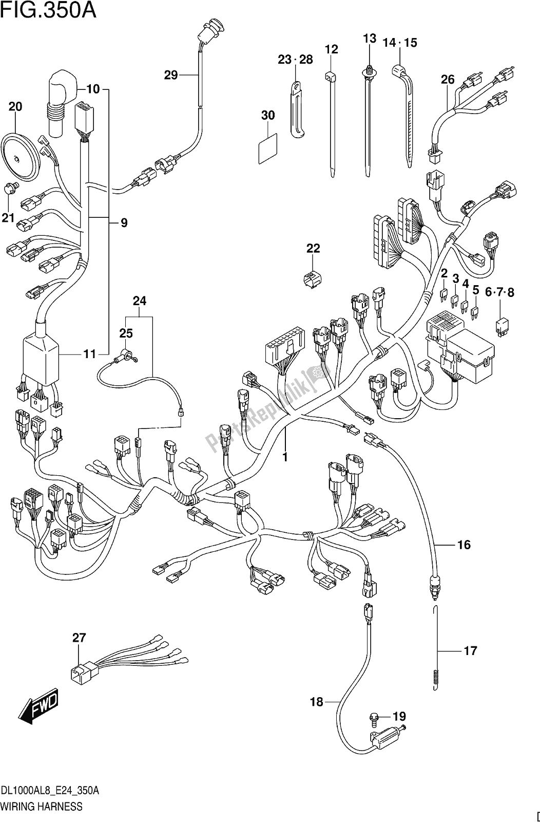 All parts for the Fig. 350a Wiring Harness of the Suzuki DL 1000 XA 2018