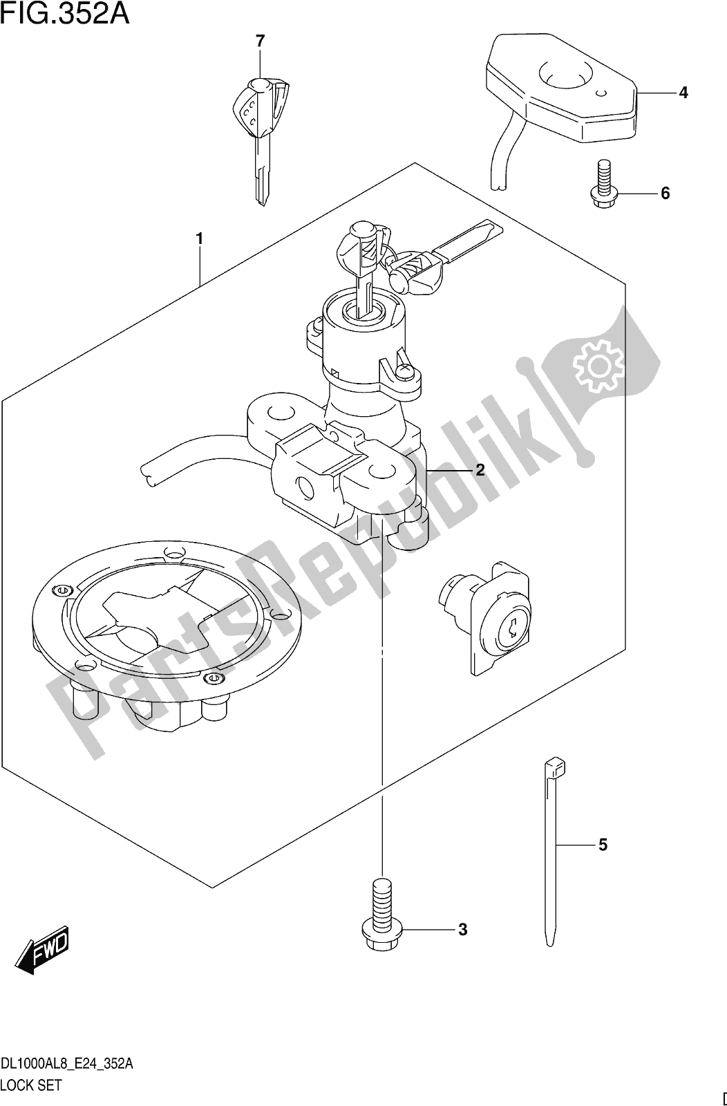 All parts for the Fig. 352a Lock Set of the Suzuki DL 1000 XA 2018