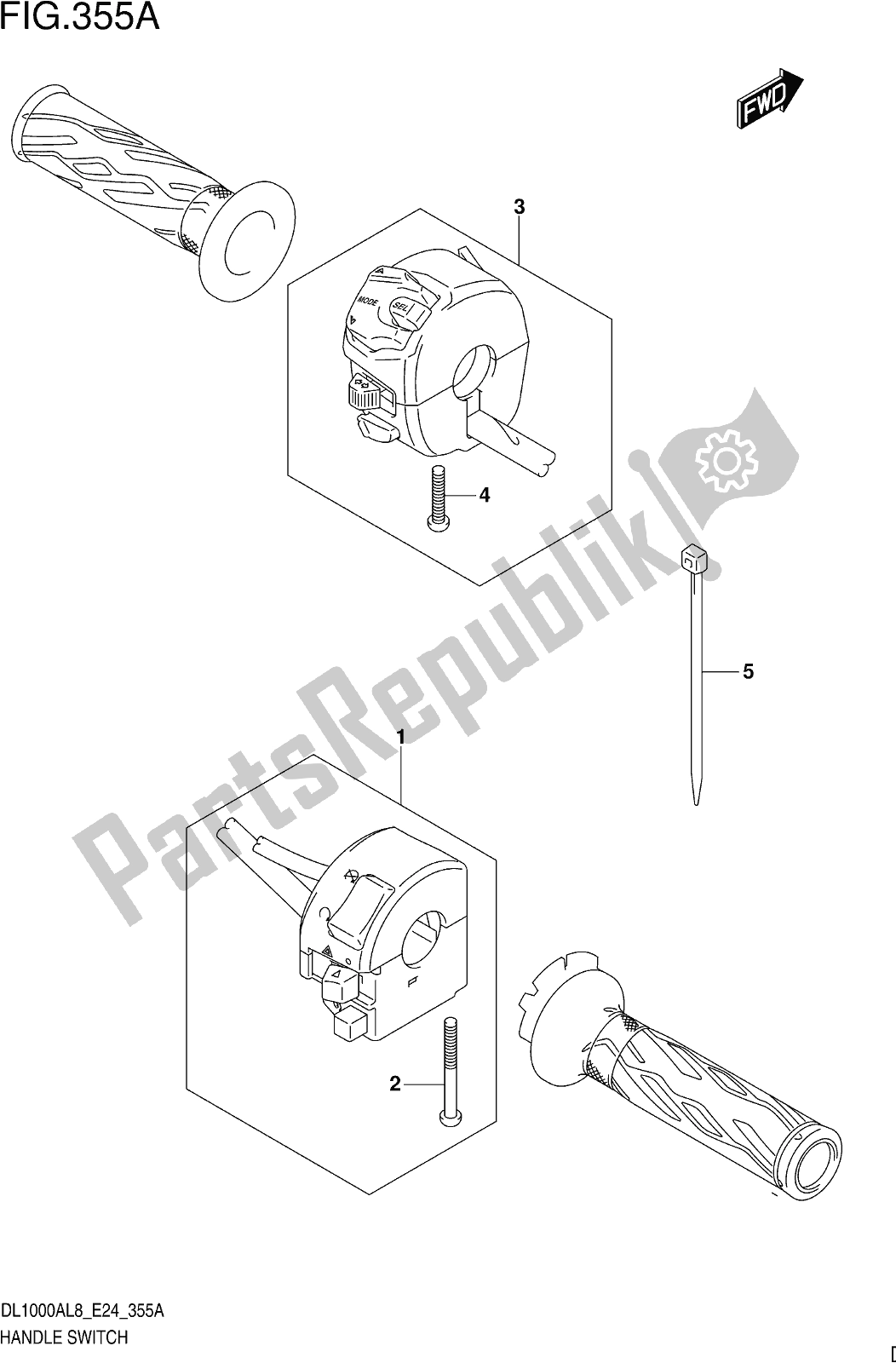 All parts for the Fig. 355a Handle Switch of the Suzuki DL 1000 XA 2018