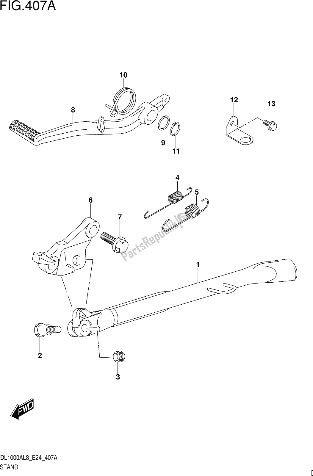 All parts for the Fig. 407a Stand of the Suzuki DL 1000 XA 2018