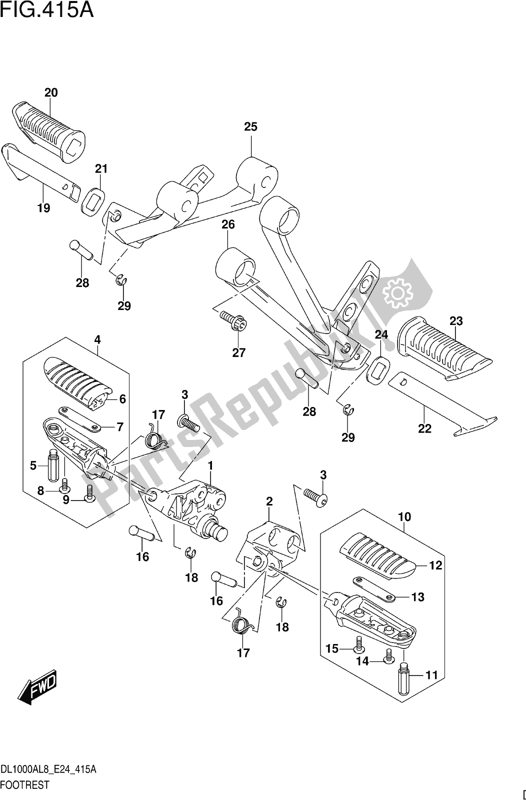 All parts for the Fig. 415a Footrest of the Suzuki DL 1000 XA 2018