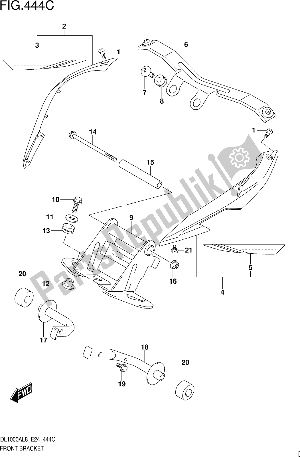 All parts for the Fig. 444c Front Bracket (dl1000xal8 E24) of the Suzuki DL 1000 XA 2018