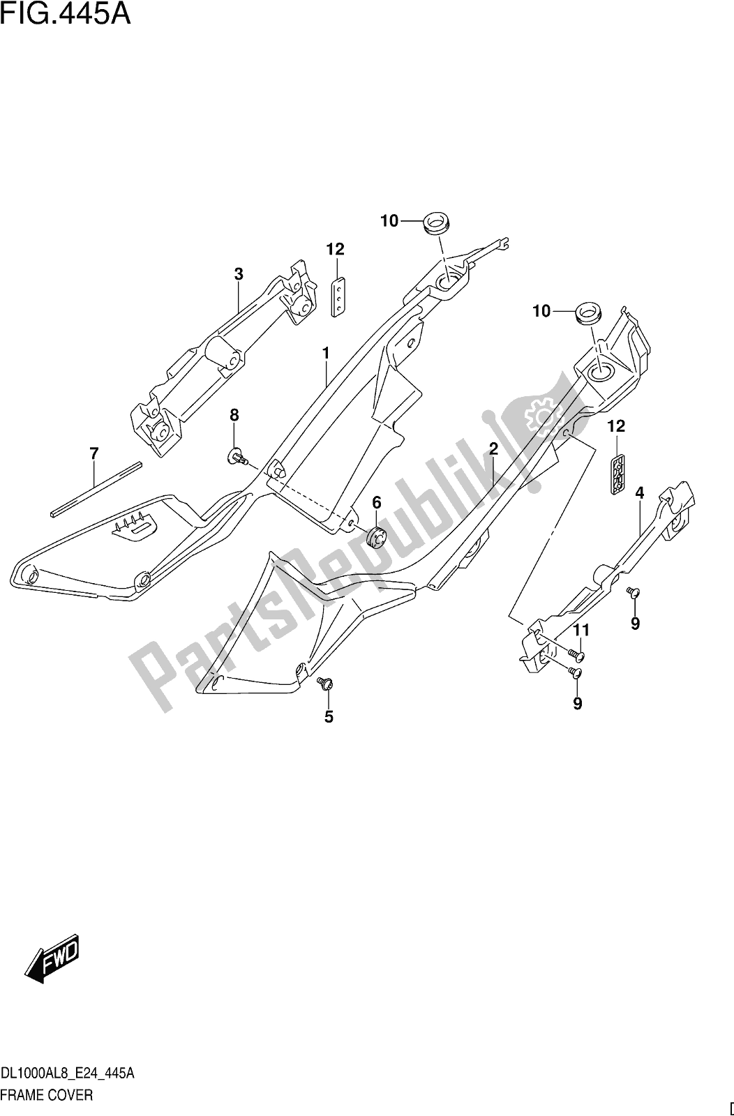 All parts for the Fig. 445a Frame Cover of the Suzuki DL 1000 XA 2018