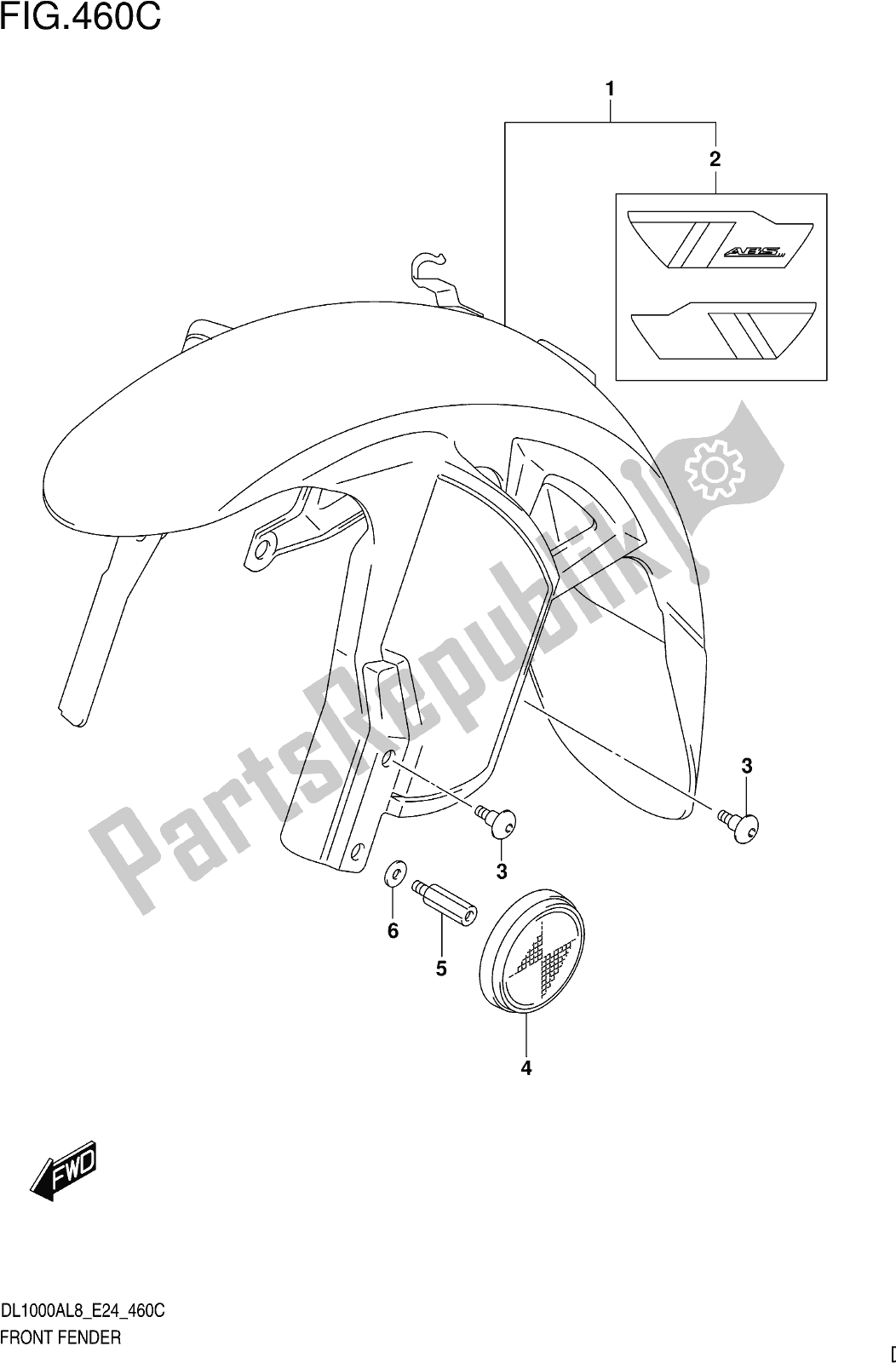 All parts for the Fig. 460c Front Fender (dl1000xal8 E24) of the Suzuki DL 1000 XA 2018