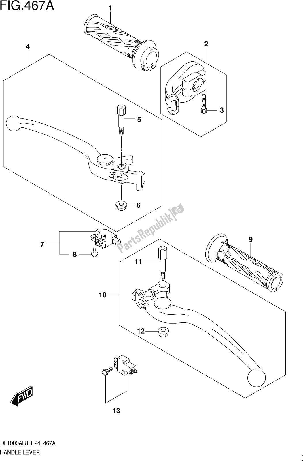 All parts for the Fig. 467a Handle Lever of the Suzuki DL 1000 XA 2018