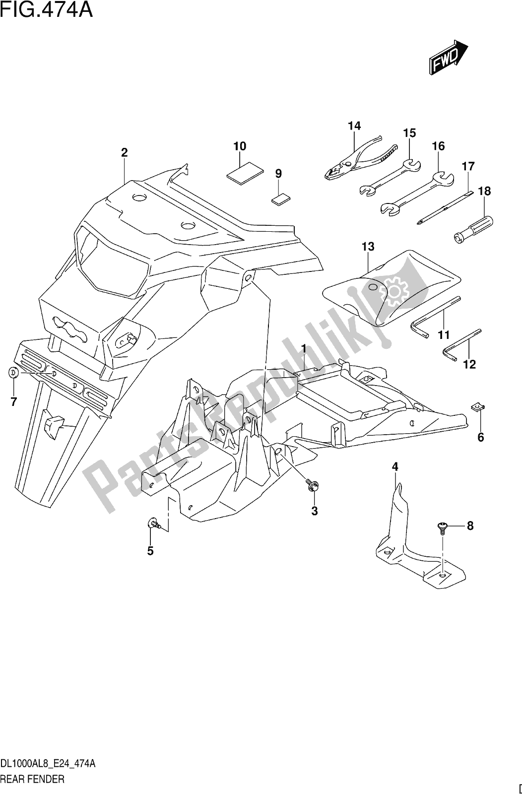 Tutte le parti per il Fig. 474a Rear Fender del Suzuki DL 1000 XA 2018