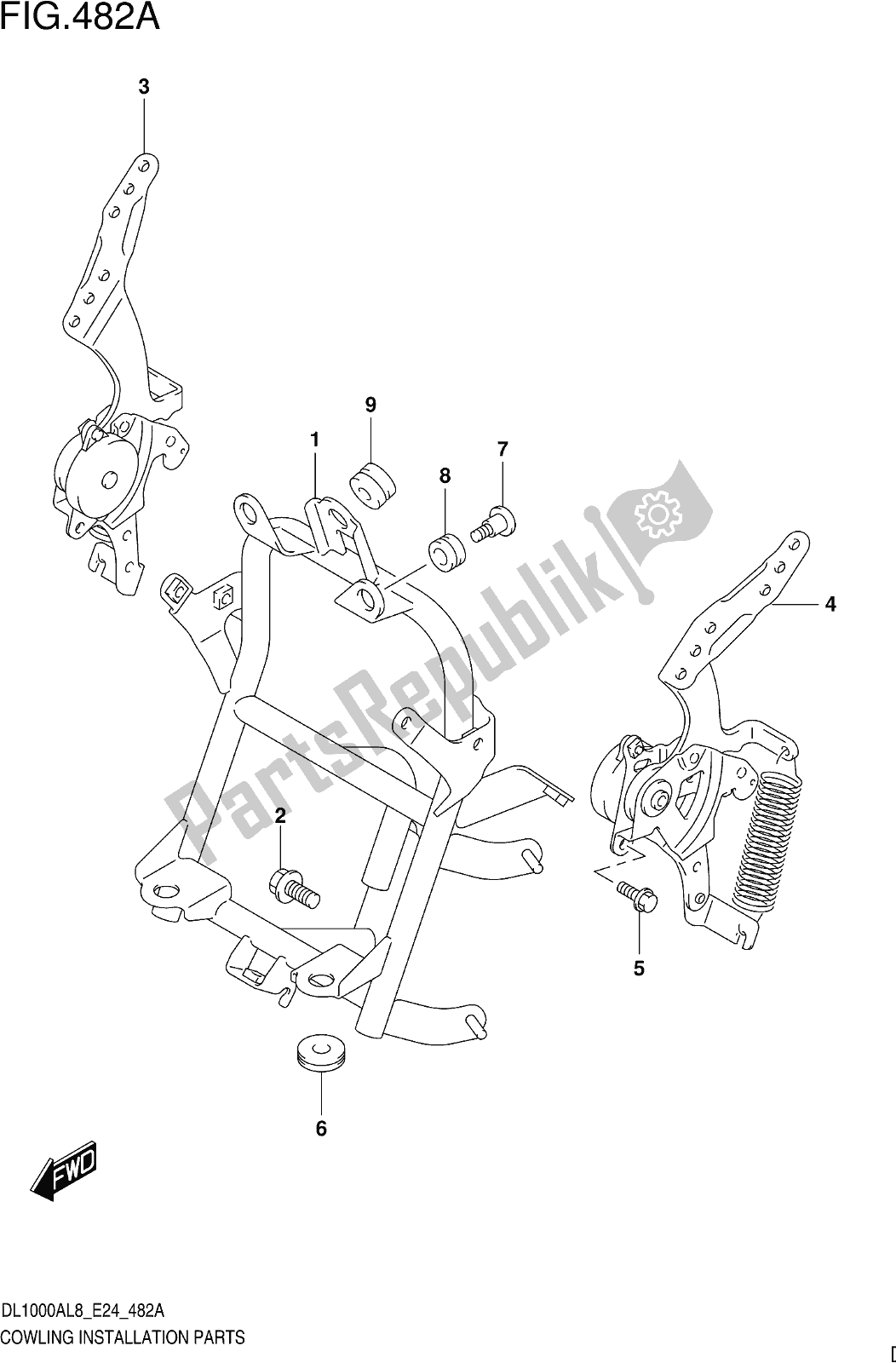 All parts for the Fig. 482a Cowling Installation Parts of the Suzuki DL 1000 XA 2018