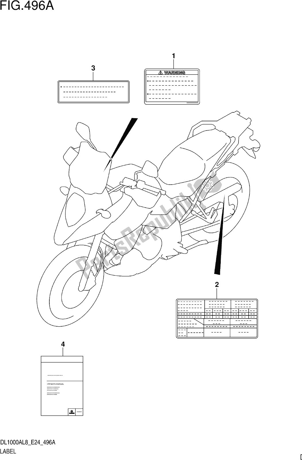 All parts for the Fig. 496a Label of the Suzuki DL 1000 XA 2018