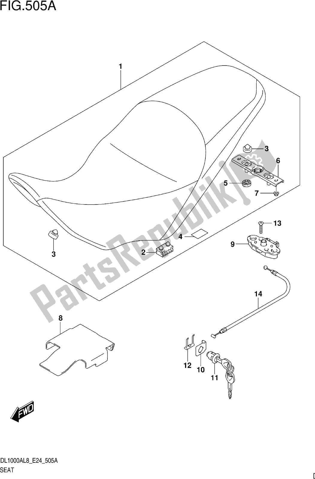 All parts for the Fig. 505a Seat of the Suzuki DL 1000 XA 2018