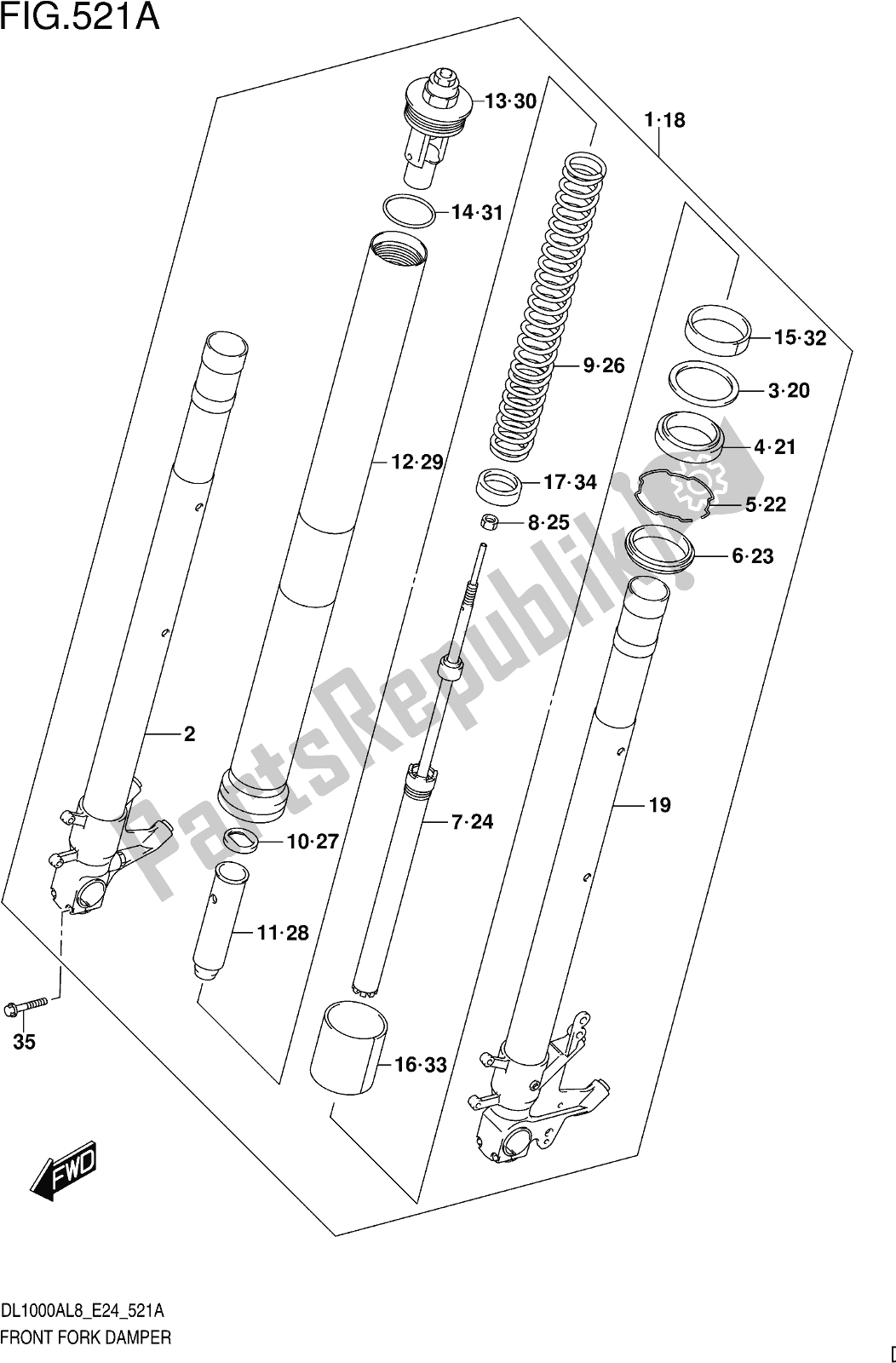 All parts for the Fig. 521a Front Fork Damper of the Suzuki DL 1000 XA 2018