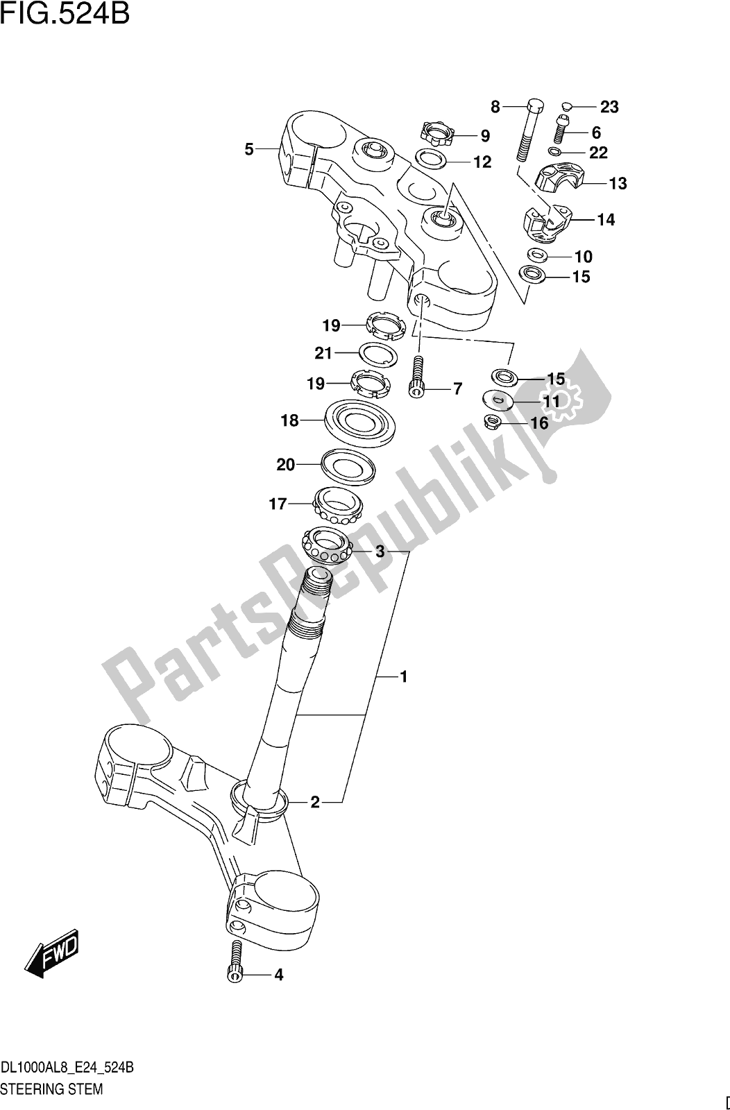 All parts for the Fig. 524b Steering Stem (dl1000xal8 E24) of the Suzuki DL 1000 XA 2018