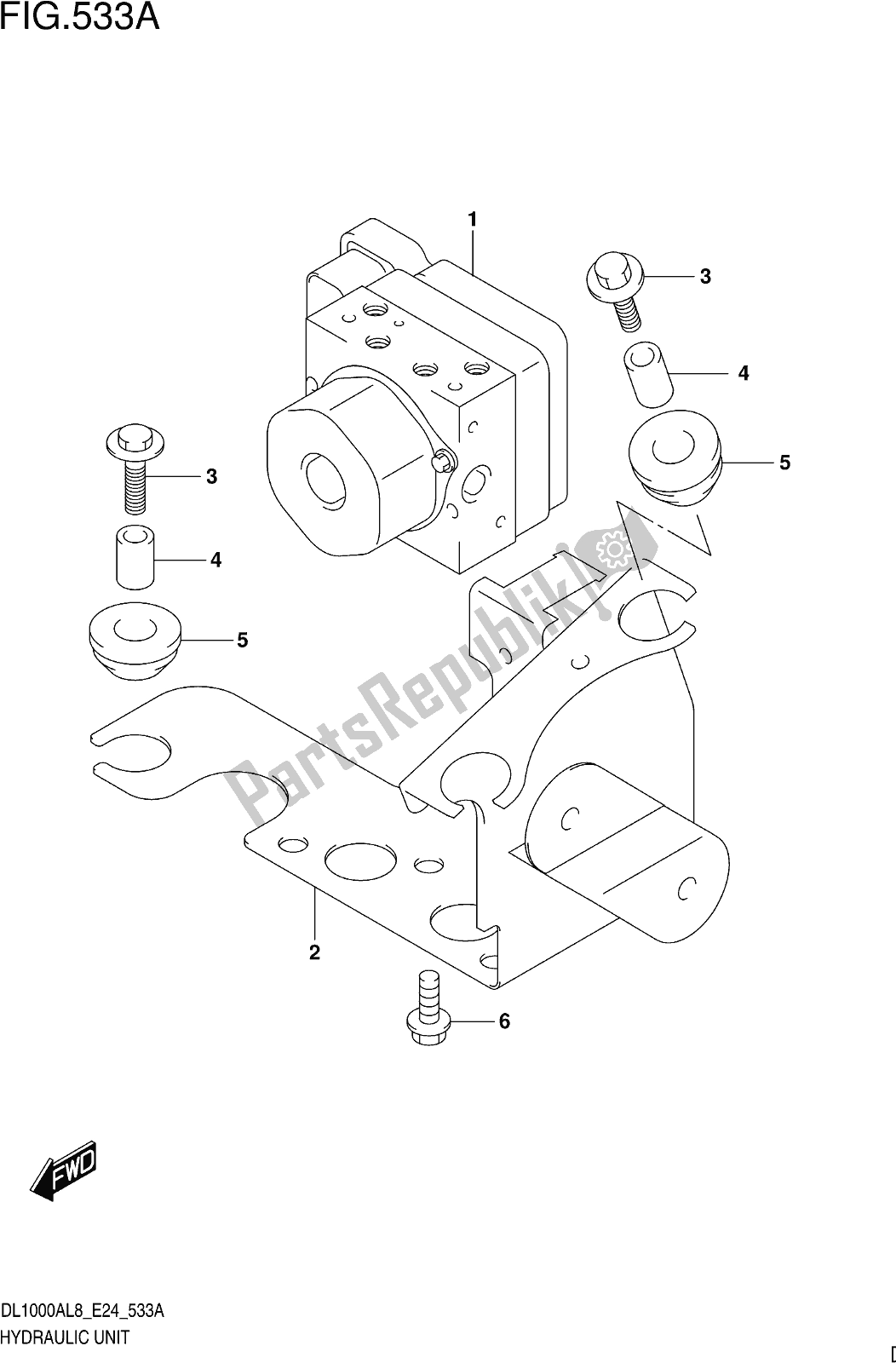 All parts for the Fig. 533a Hydraulic Unit of the Suzuki DL 1000 XA 2018