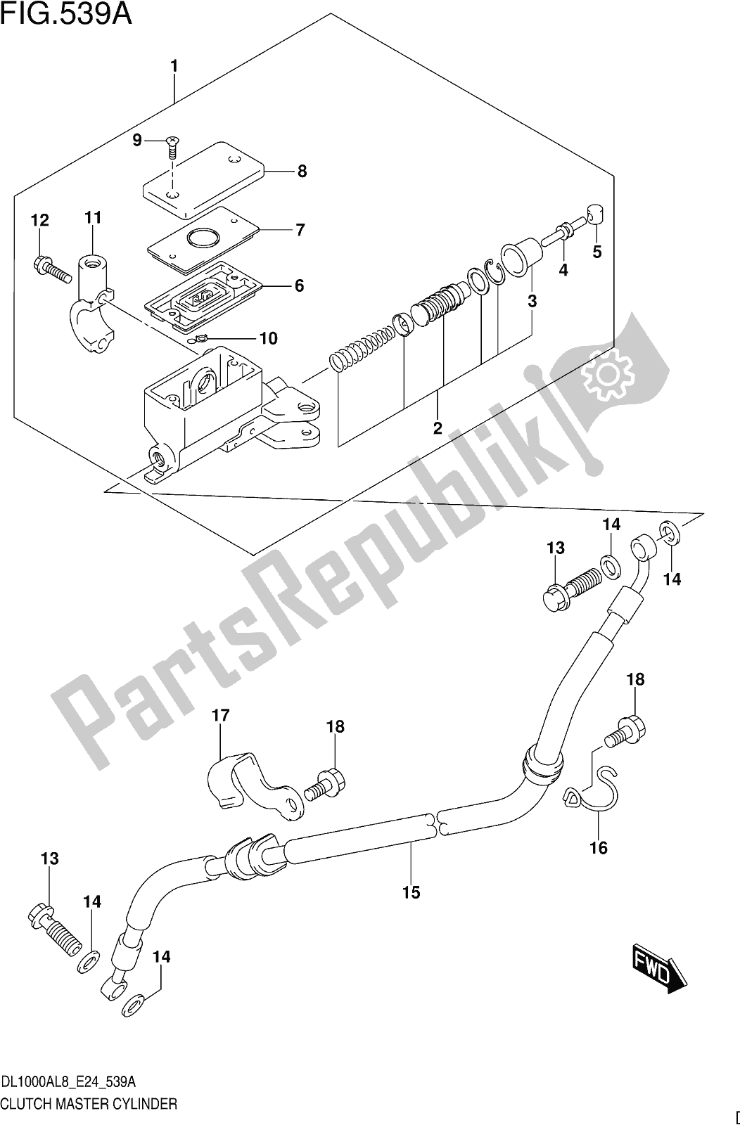 All parts for the Fig. 539a Clutch Master Cylinder of the Suzuki DL 1000 XA 2018