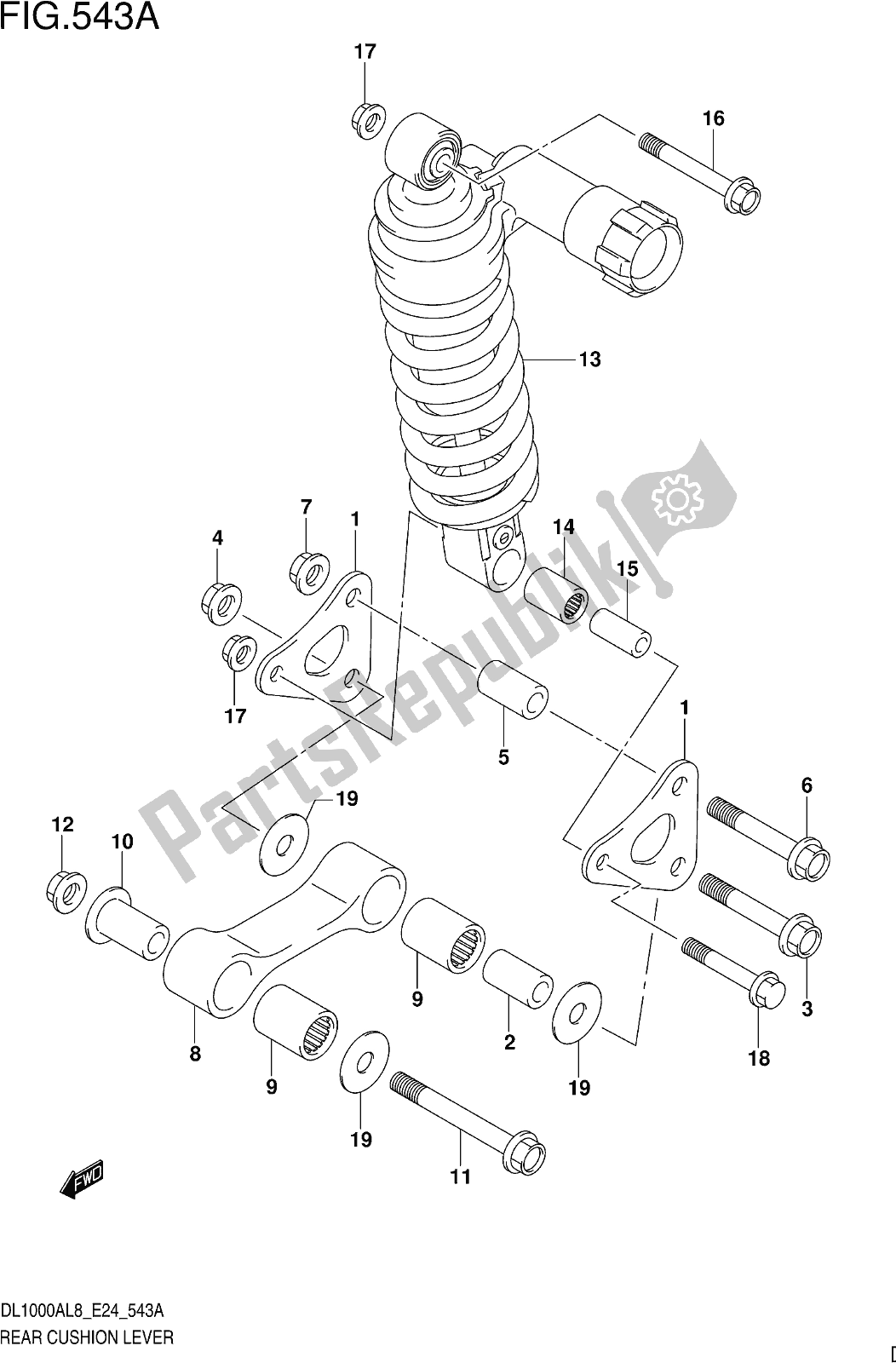 All parts for the Fig. 543a Rear Cushion Lever of the Suzuki DL 1000 XA 2018