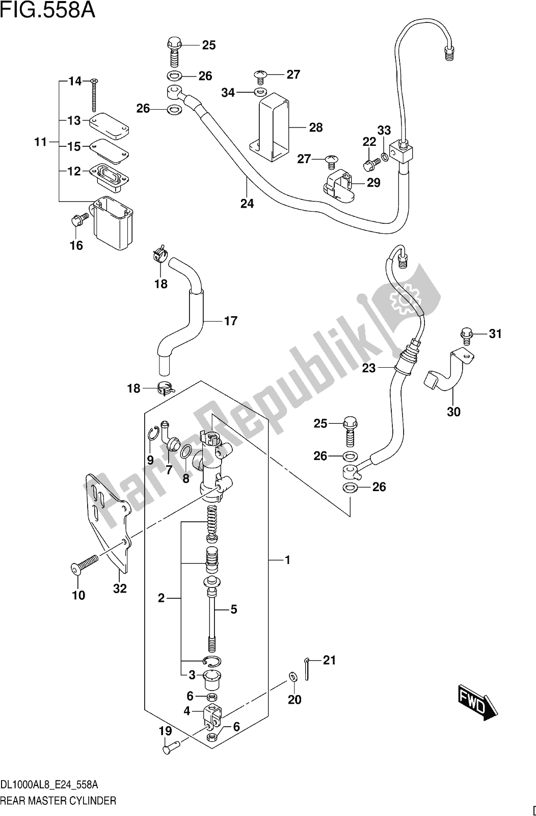 Tutte le parti per il Fig. 558a Rear Master Cylinder del Suzuki DL 1000 XA 2018