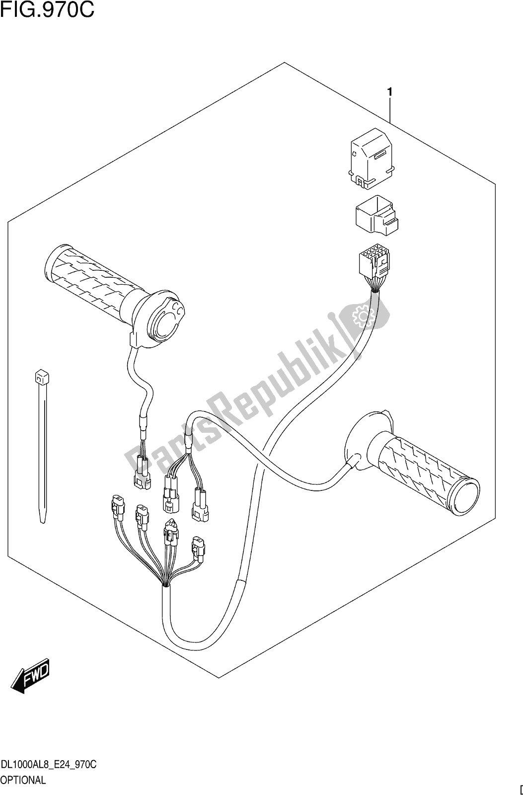 All parts for the Fig. 970c Optional (grip Heater Set) of the Suzuki DL 1000 XA 2018