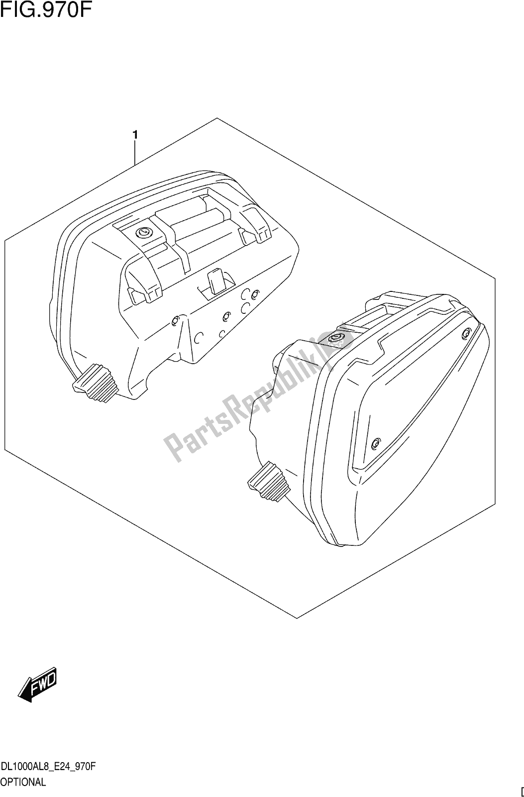 All parts for the Fig. 970f Optional (side Case Set) of the Suzuki DL 1000 XA 2018