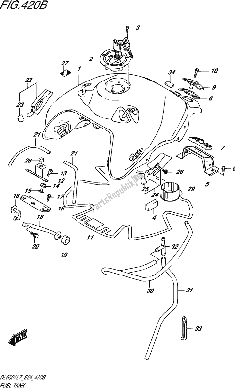 All parts for the Fuel Tank (dl650al7 E24) (for Yvb,yww) of the Suzuki DL 650A V Strom 2017