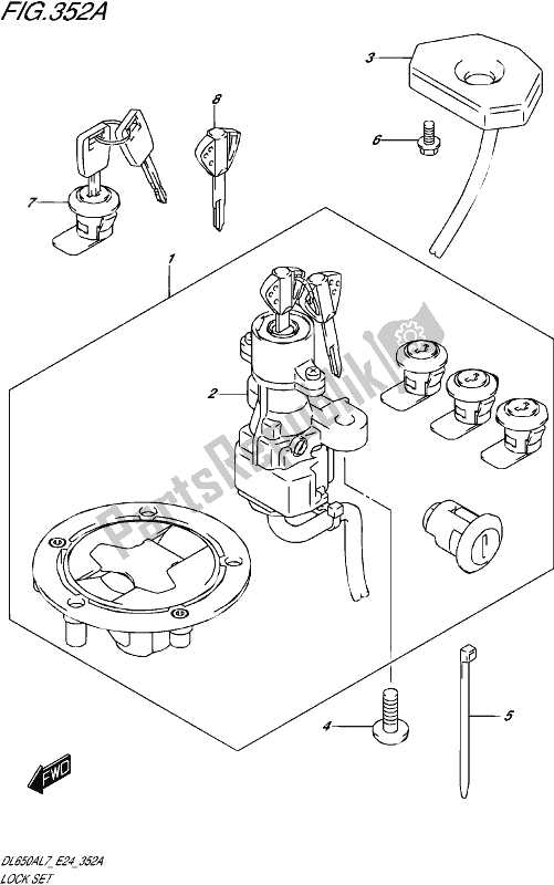 Tutte le parti per il Lock Set (for Top Case,side Case) del Suzuki DL 650A V Strom 2017