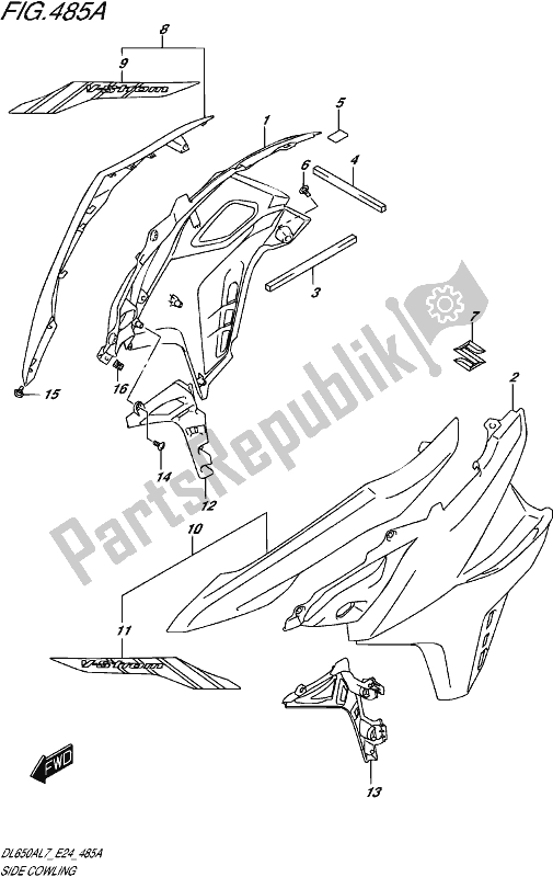 Todas las partes para Side Cowling (dl650al7 E24) (for Yu1) de Suzuki DL 650A V Strom 2017