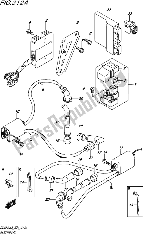 All parts for the Electrical (dl650xa,dl650a) of the Suzuki DL 650A V Strom 2018