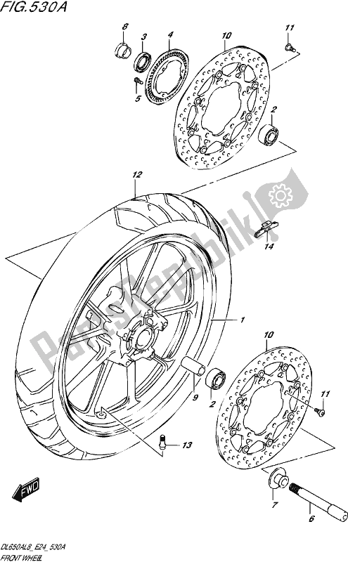 Todas as partes de Front Wheel (dl650a,dl650aue) do Suzuki DL 650A V Strom 2018